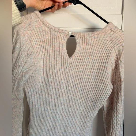 Lulus Cuddly Sentiments Blush Multi Marled Cable Knit Romper - Picture 8 of 8